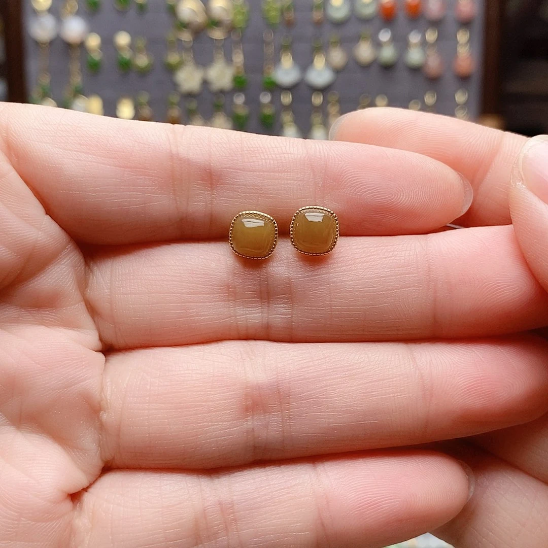 银S925镶嵌和田玉耳饰