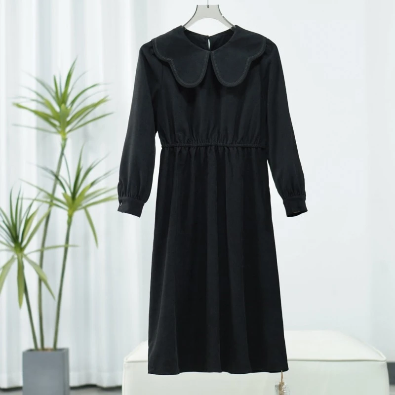 【诗M】O-432  女装时尚刺绣大领连衣裙黑色2581253