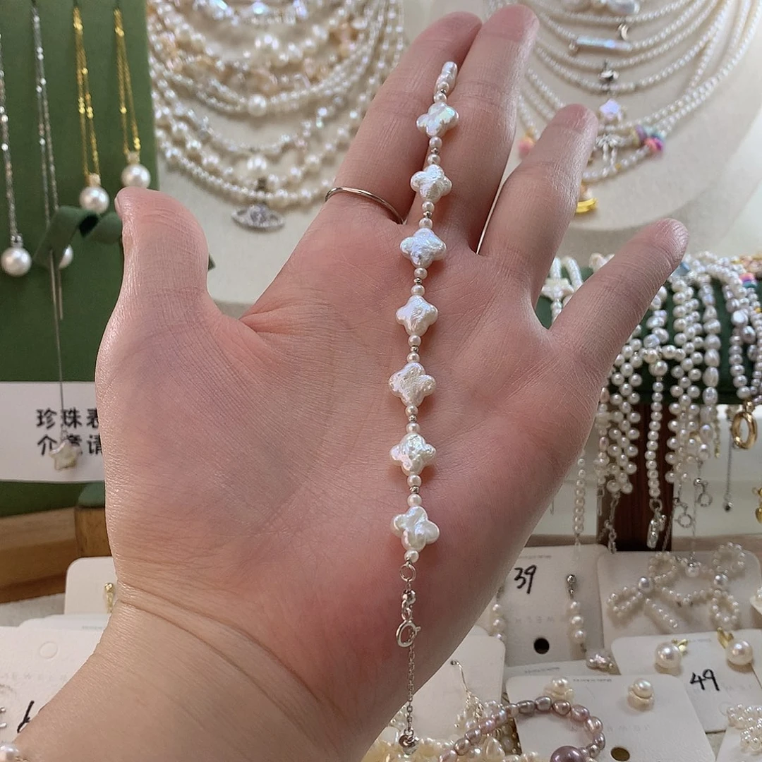 银S925镶嵌手绳淡水珍珠