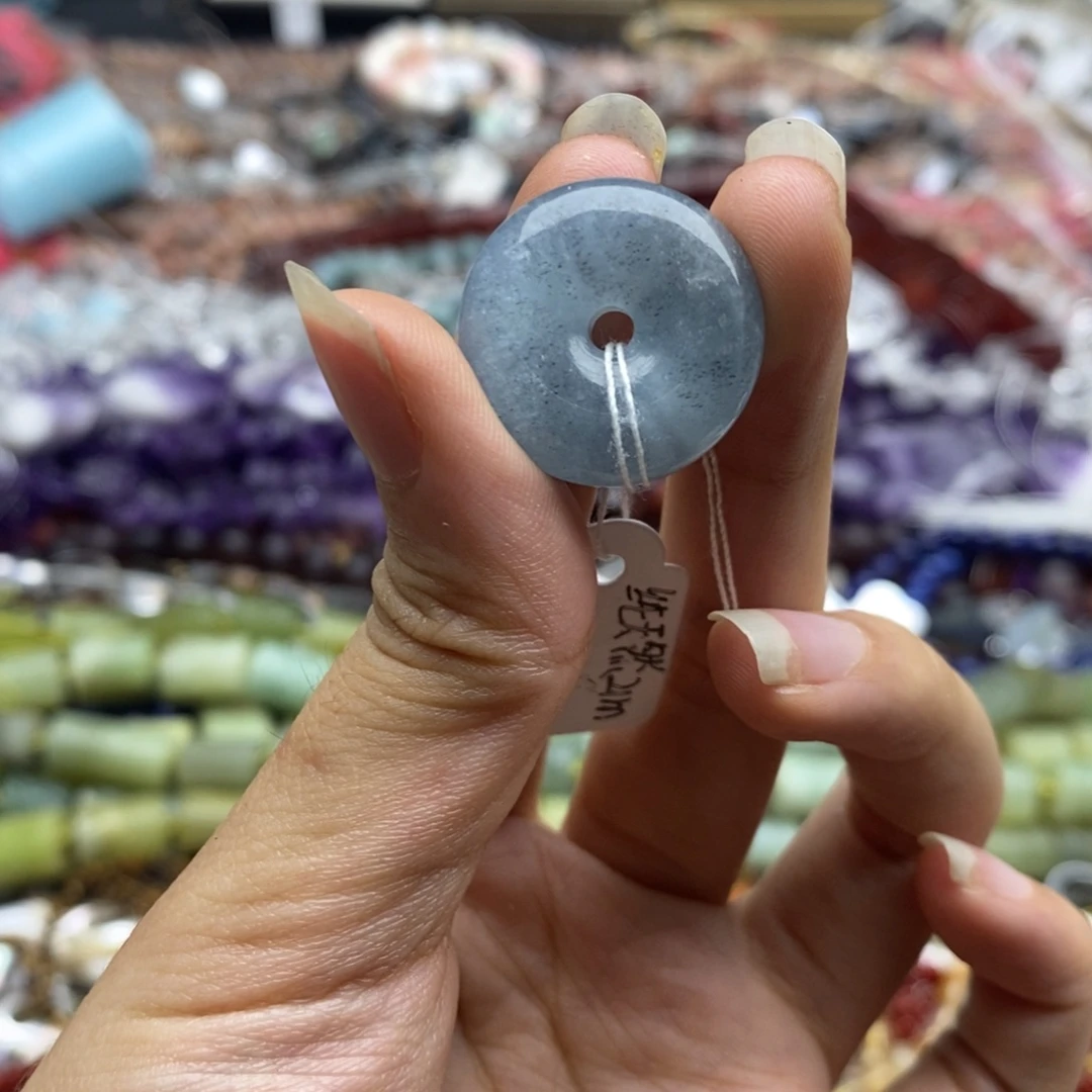 玛瑙/玉髓未镶嵌珠宝半成品一个纯天然海蓝宝平安扣21mm