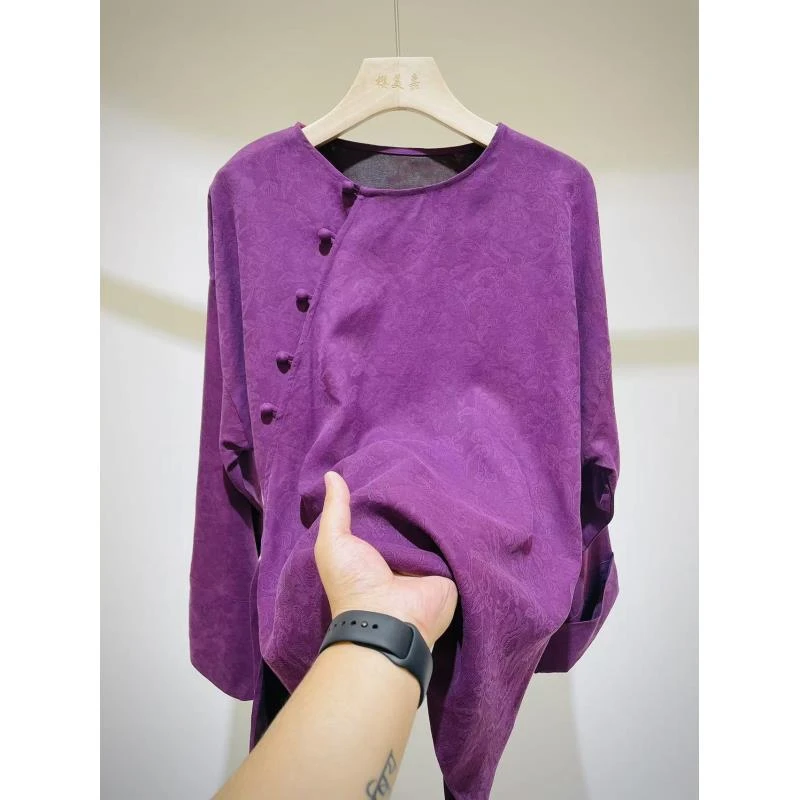 DY1898桑蚕丝重磅香云纱圆领衬衫新中式百搭打底上衣