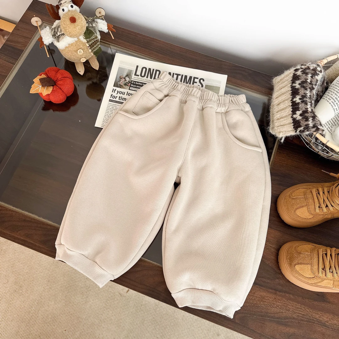 【朱鑫宇专属】2024冬季中小童新款时尚休闲米白色卫裤BMD5099