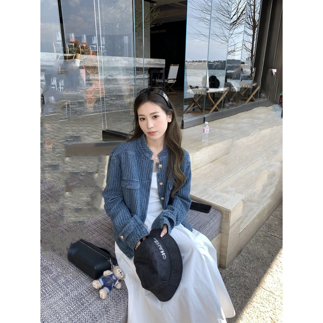 蓝调复古小香风编织牛仔外套女韩系高级感时尚气质百搭夹克上衣潮