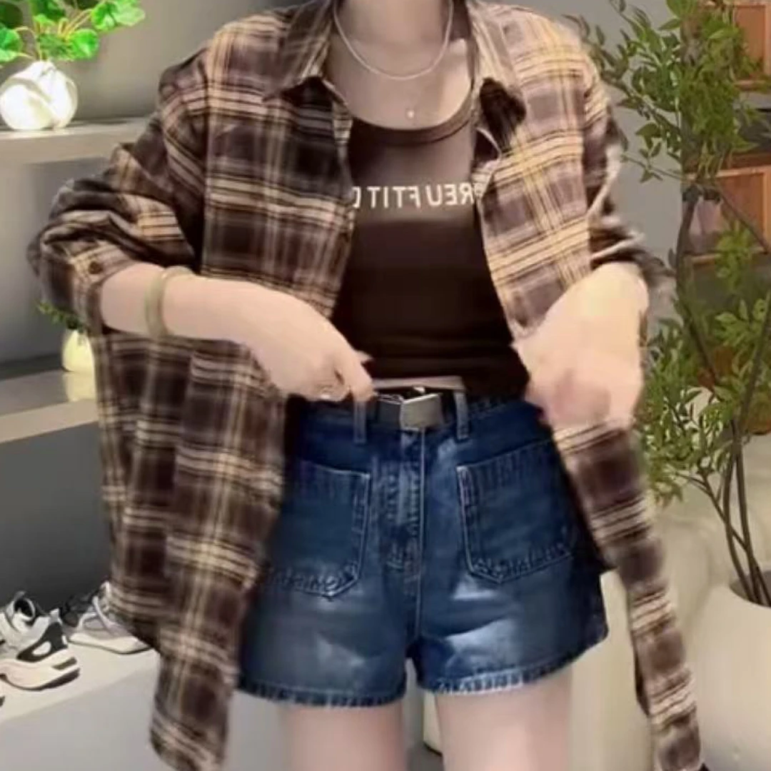 秋季新款POLO领格子磨毛衬衫韩版百搭时髦风格女装格子衬衫➕内搭