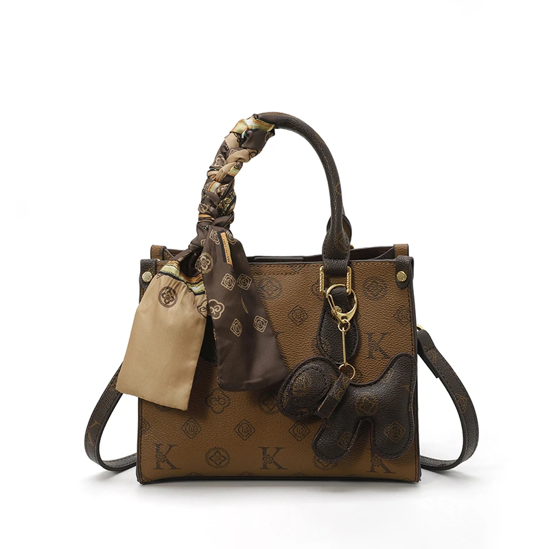 单肩包夹层拉链袋单根轻奢压花单肩腋下双根休闲斜跨  4002棕配咖