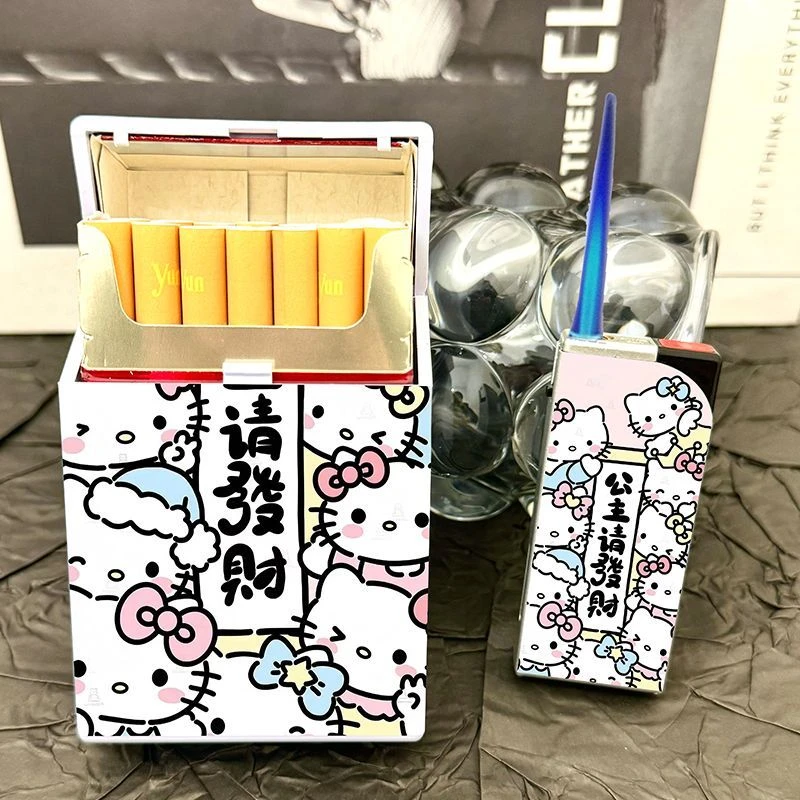 网红爆款卡通动漫系蓝焰直冲防风打火机按压翻盖烟盒高颜值送男友