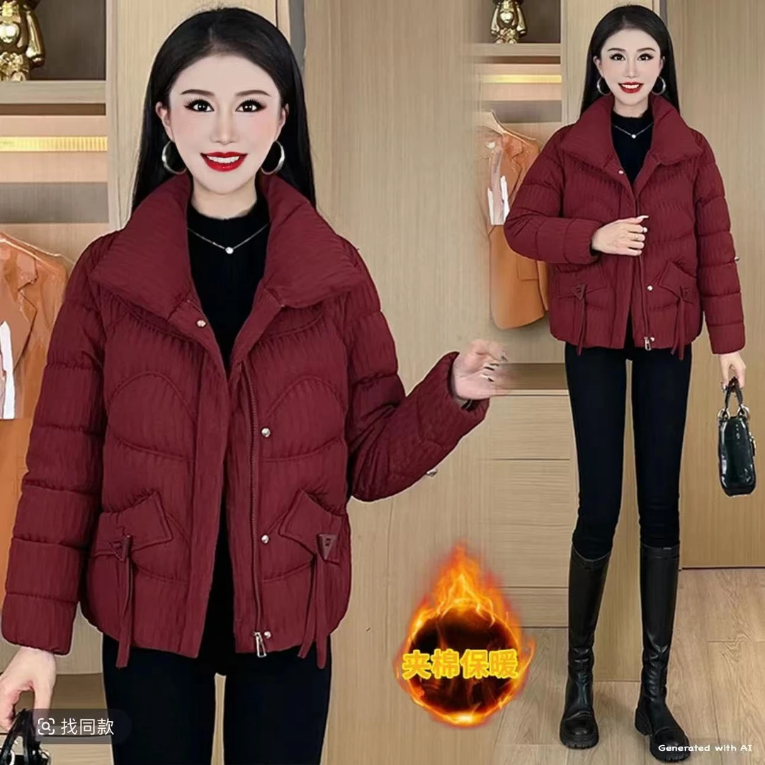 立领短款保暖棉服冬季妈妈装棉衣宽松秋冬外套冬装
