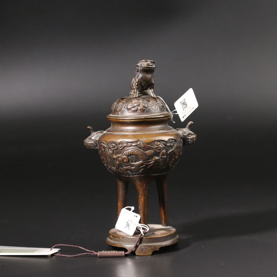 清代兽耳三足龙纹铜香薰【铜杂精选】TMSY2411213021