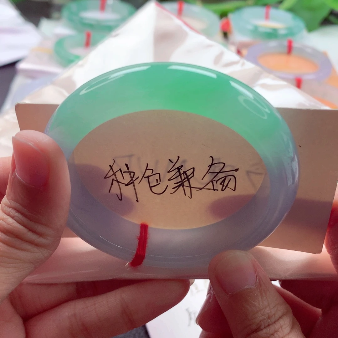 翡翠未镶嵌手镯54.7起胶半山甜绿莫奈花园种老A