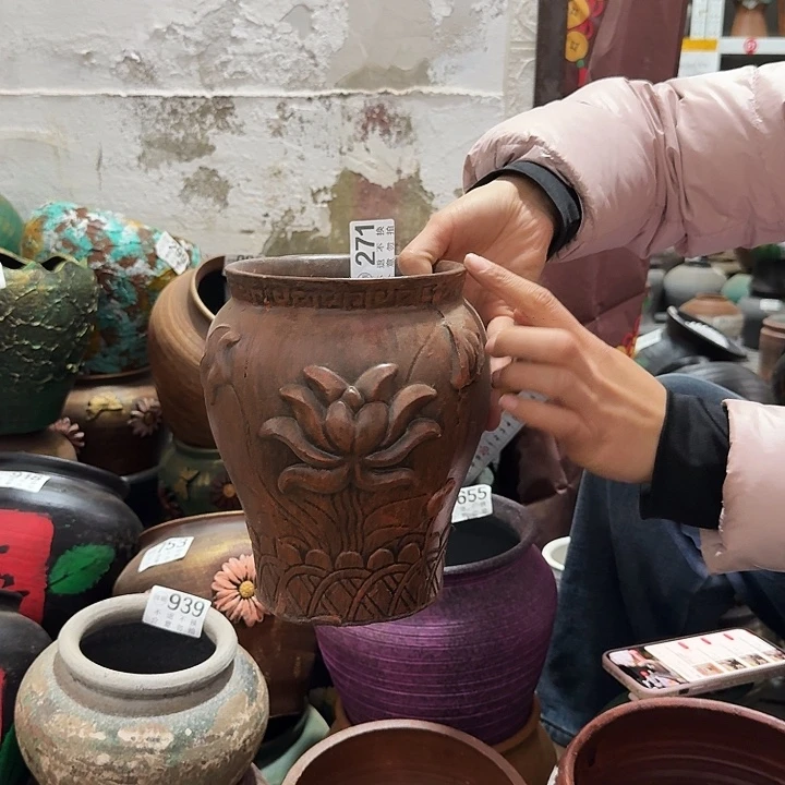 瑕疵红浮雕花271高度21口径14