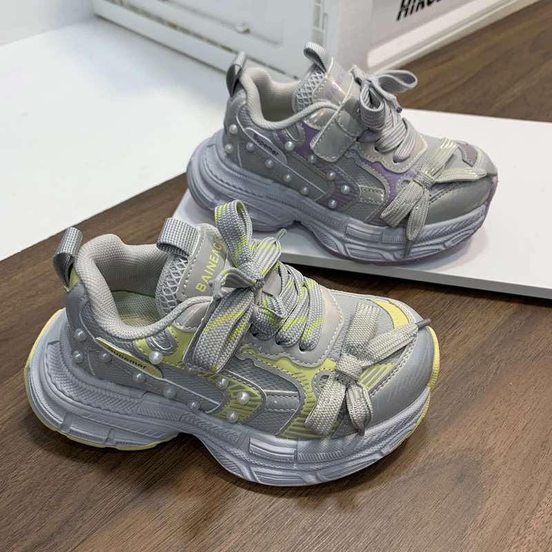 牧童牛女童运动鞋2025秋季新款男童百搭休闲鞋时尚软底儿童老爹鞋