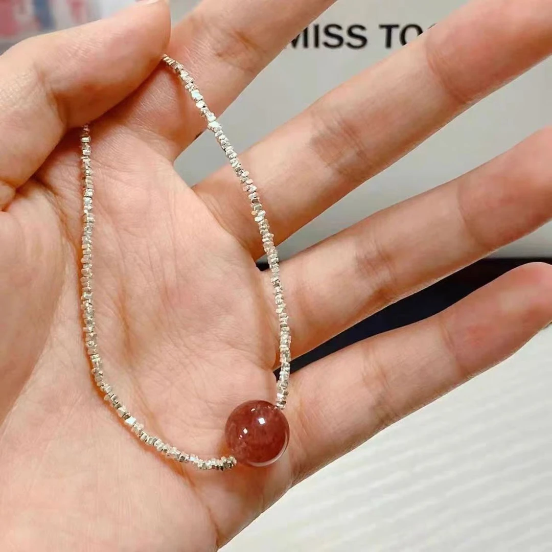 （火焰红樱桃红水晶）项饰项链原创水晶圆珠开口简约设计项饰项链