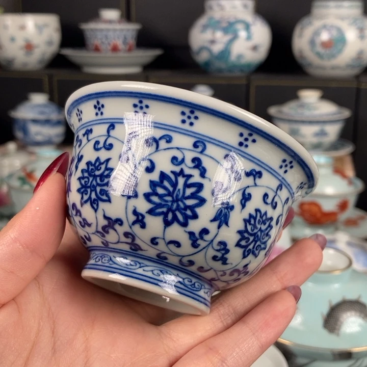 杯折葵非器柴窑缠枝莲压手杯