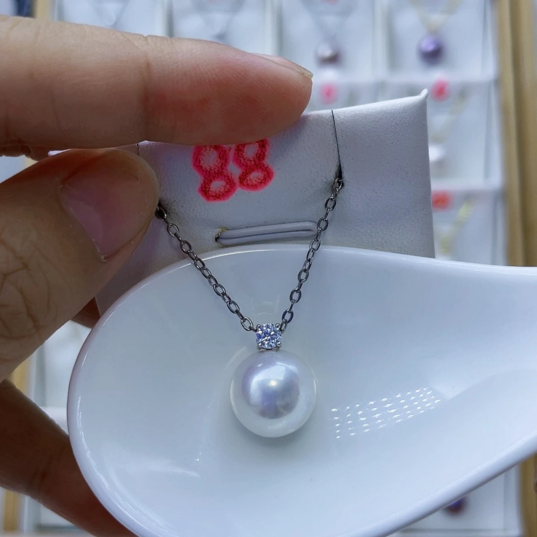 淡水珍珠吊坠(不含链)18K金镶嵌12+冷白