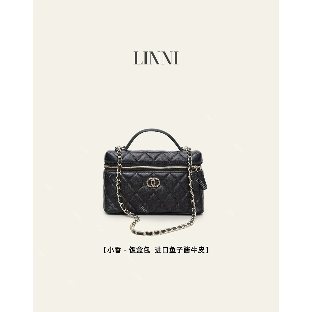 LINNI｜（小香 - 饭盒包）进口鱼子酱牛皮手提斜挎包