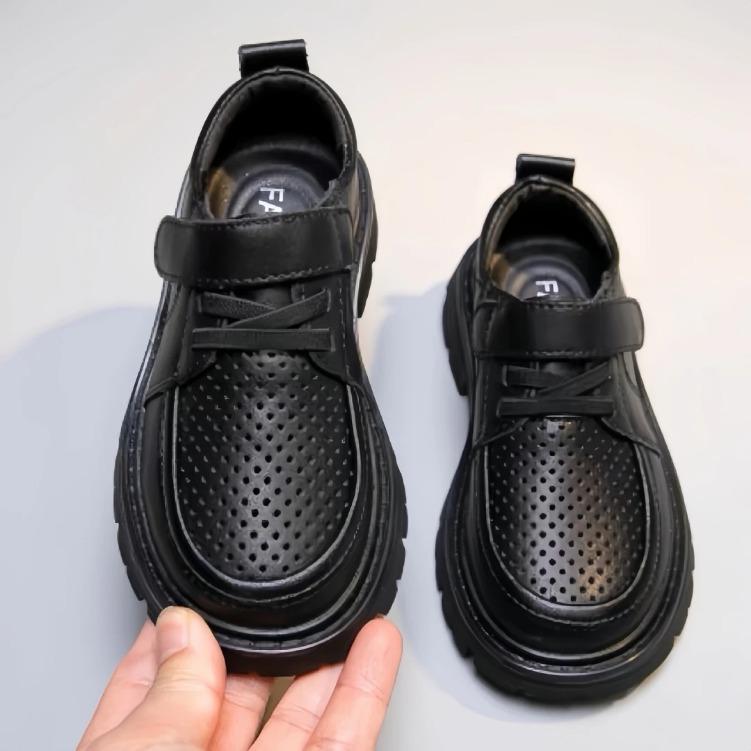 男童皮鞋黑色夏季透气真皮软底6-12岁儿童2025中大童爆款演出鞋子