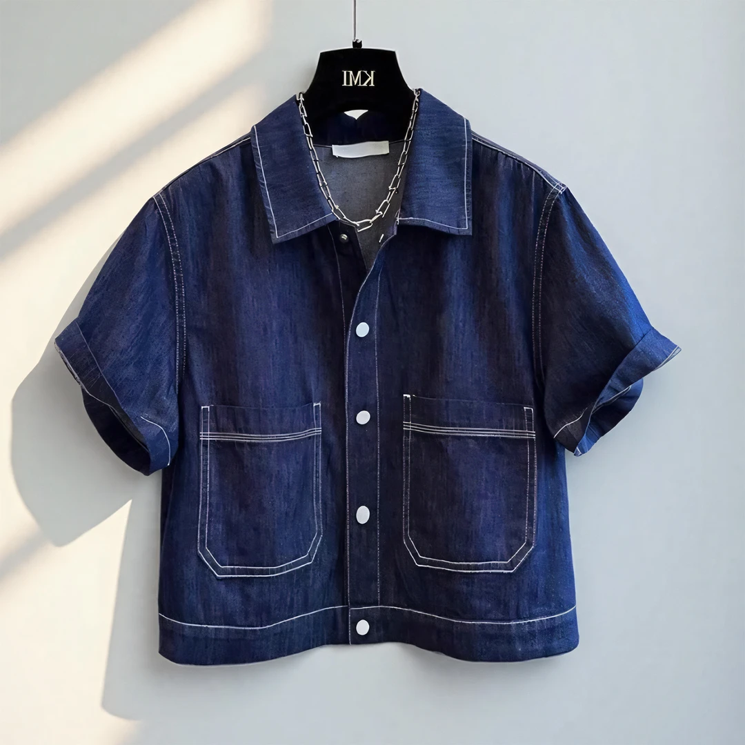 2025年新款复古时尚设计感小个子牛仔外套女夏季短袖宽松百搭减龄