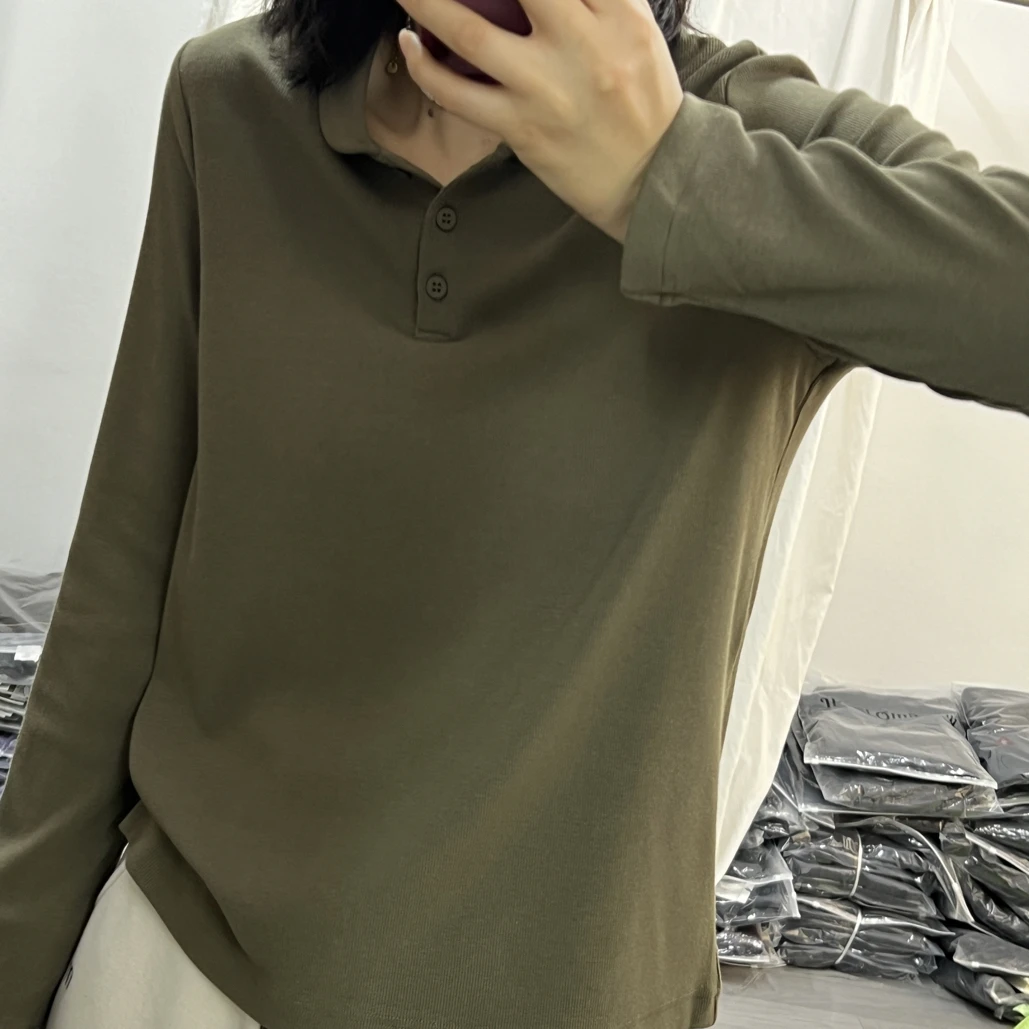 （禾意）长袖POLO领休闲风女常规T恤宽松秋季秋冬