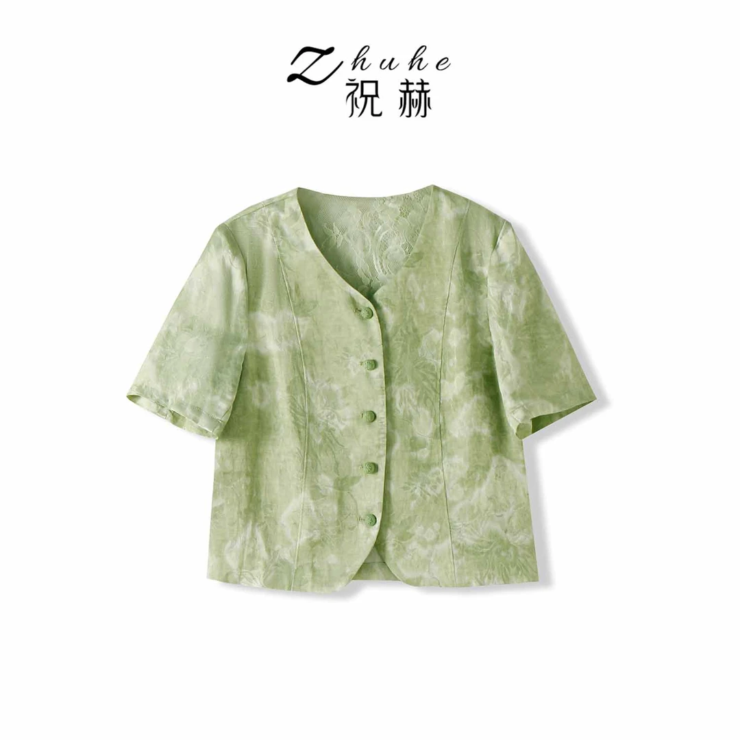 【细说定制】复古设计花纹单排扣V领上衣-5XS26039