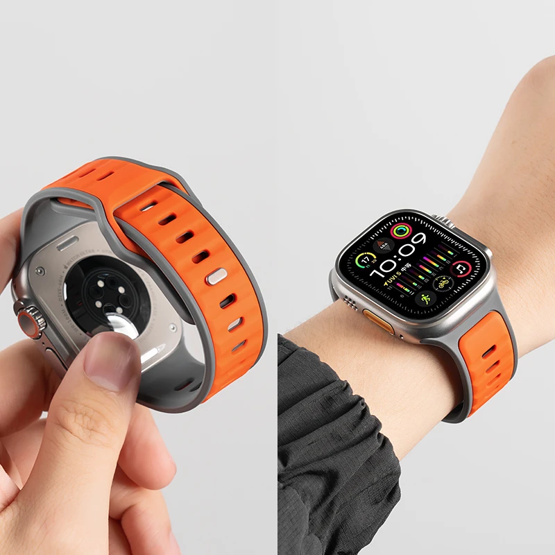 适用iWatch10苹果手表applewatchs9表带se8液态硅胶7透气运动新款