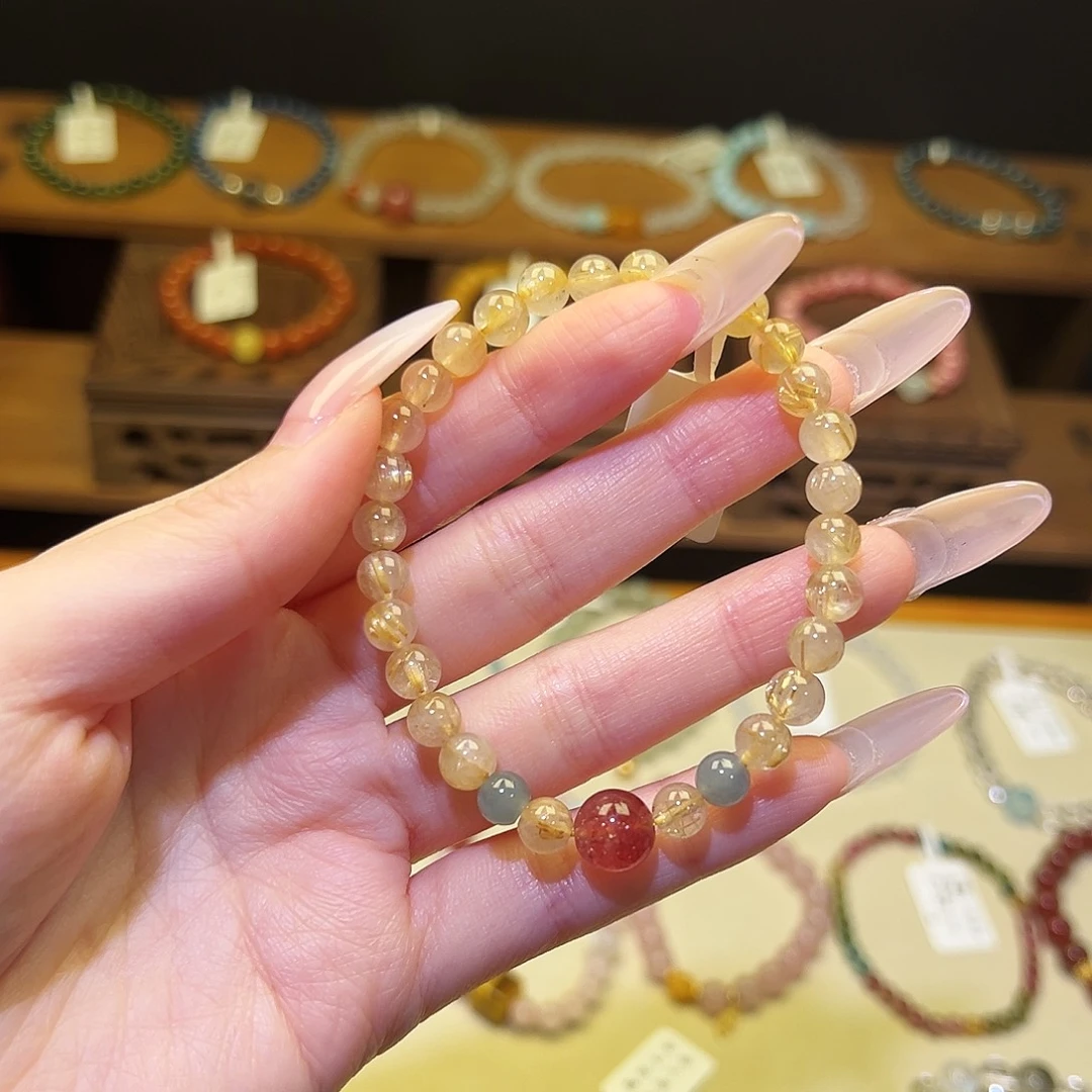 水晶手链银S925镶嵌金发6602