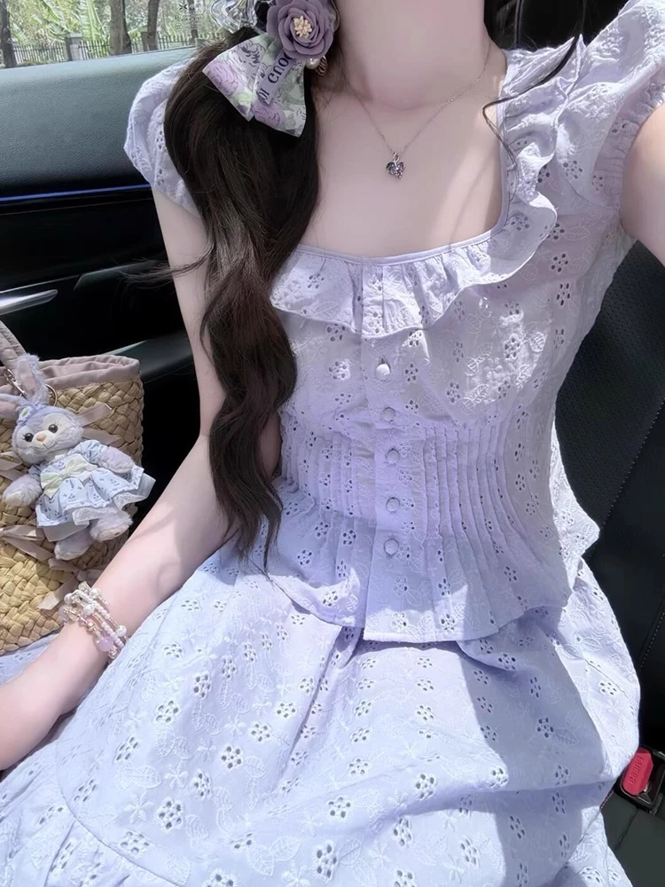 夏日出游穿搭2025新款温柔韩系小个子巨好看千金气质连衣裙子套装