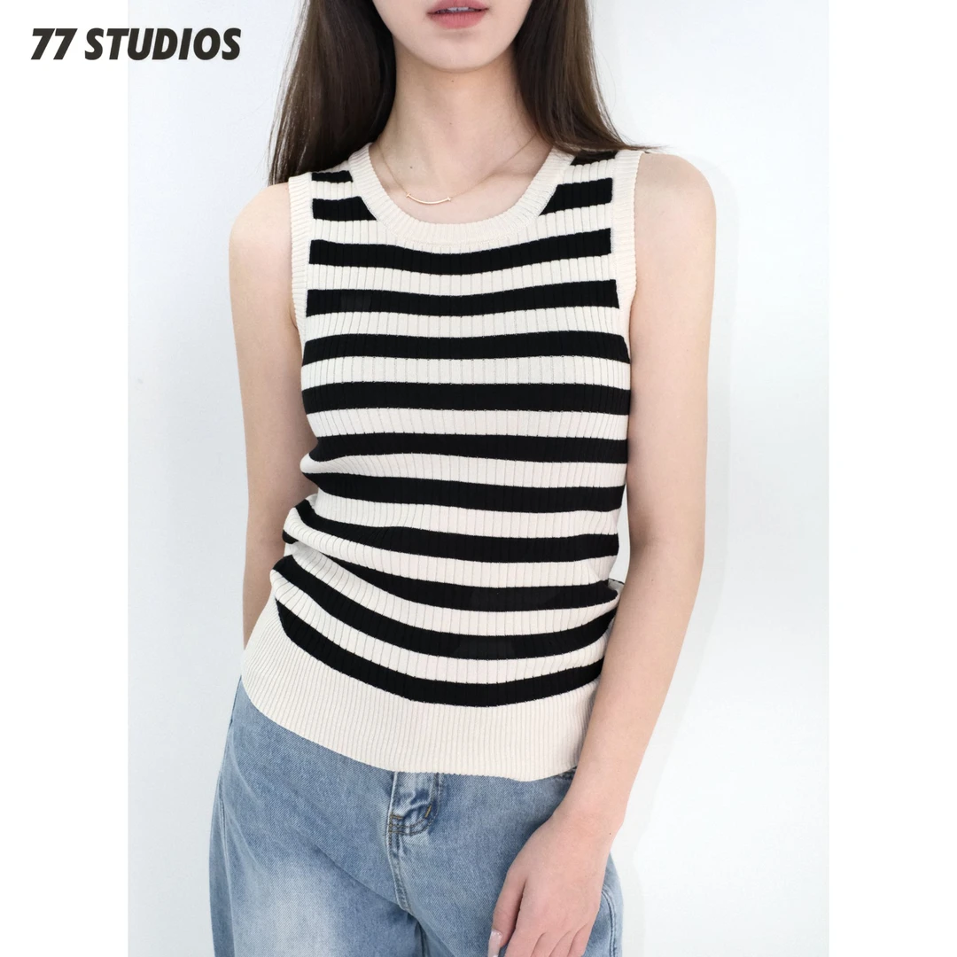 圆领条纹打底背心夏季外穿百搭短款显瘦