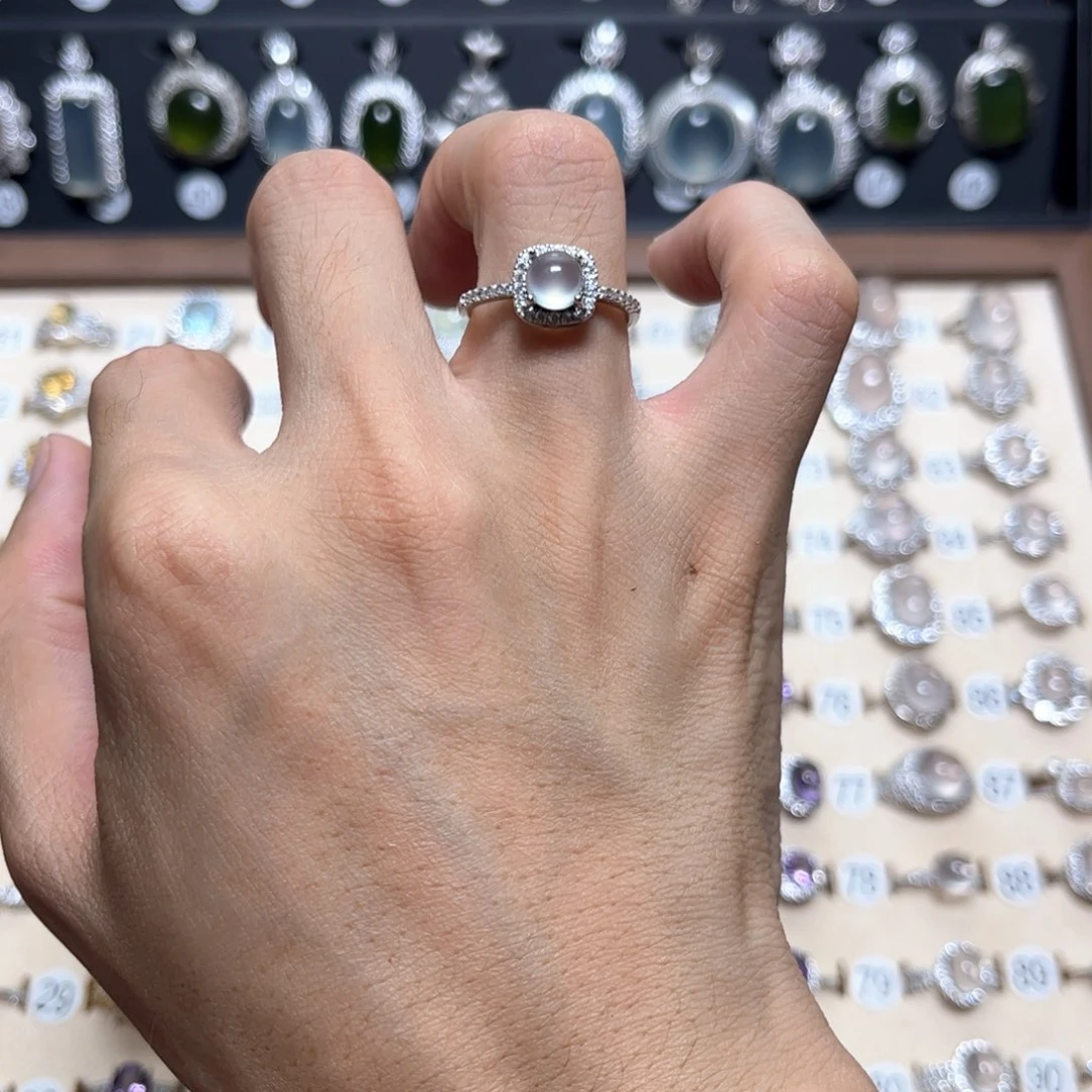 岫玉银S925镶嵌戒指