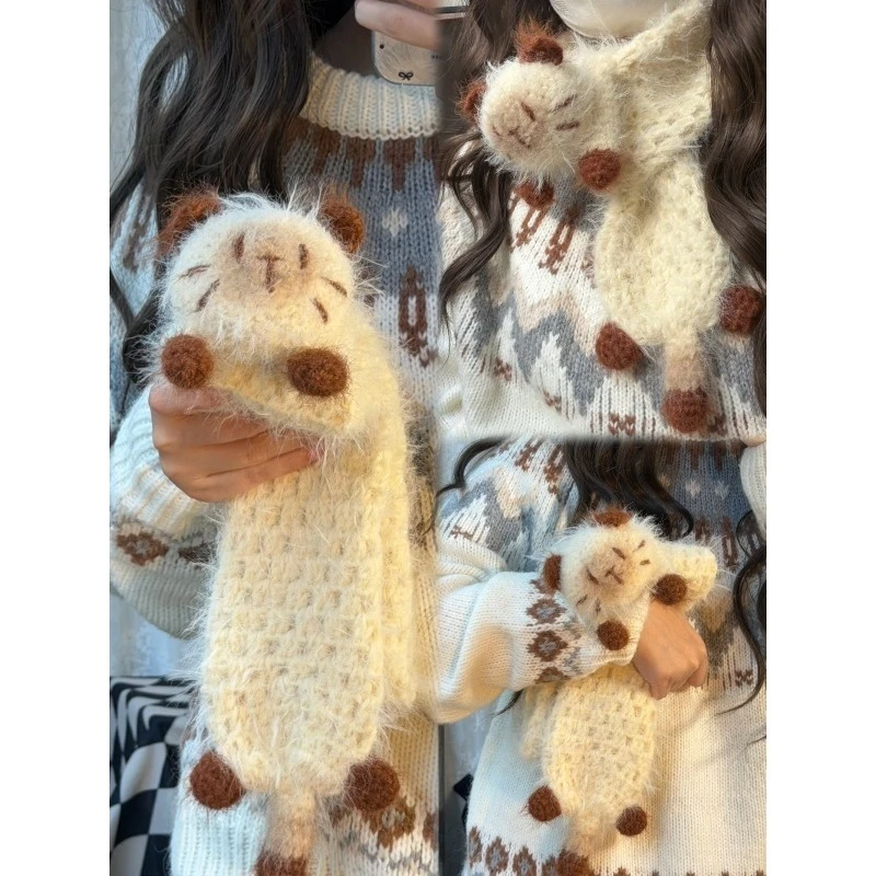 【糖宝成品】猫咪围巾雪花纱羊毛混纺暹罗猫猫围巾diy材料包送朋友