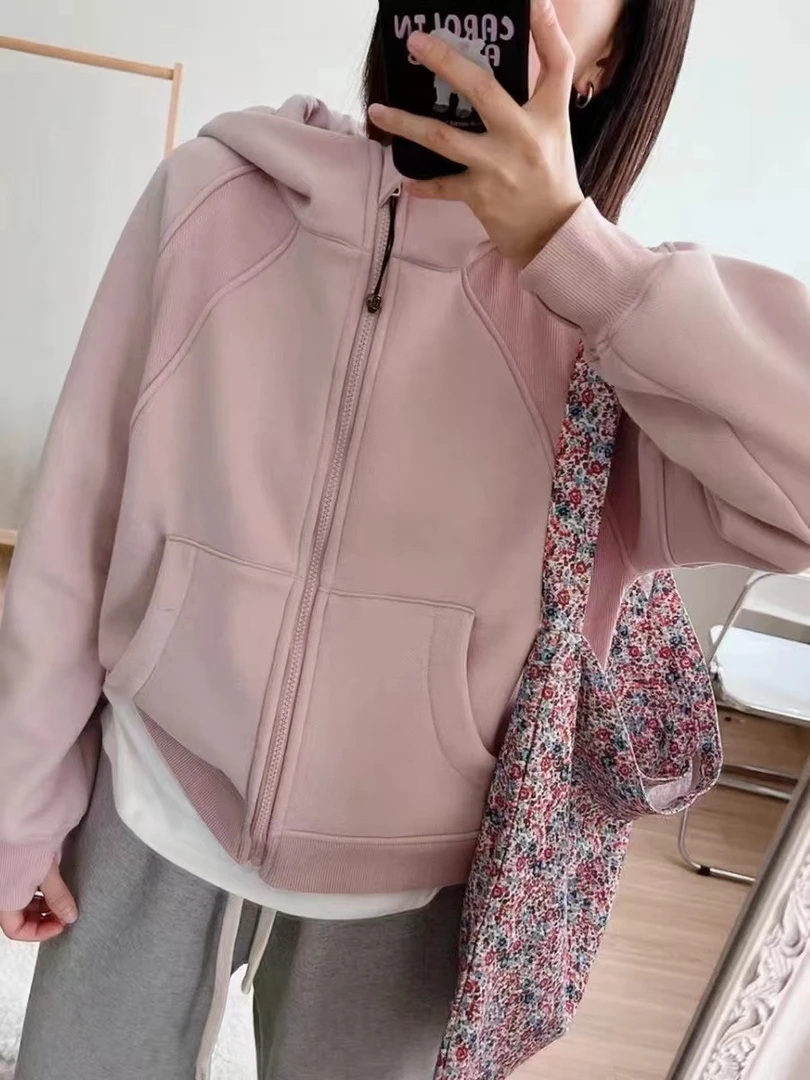 韩系简约加绒拉链带帽外套
