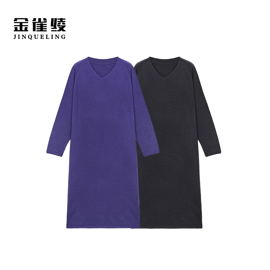 金雀绫【小欢喜】简约纯色针织高弹加宽加大连衣裙SZAK3LHL157