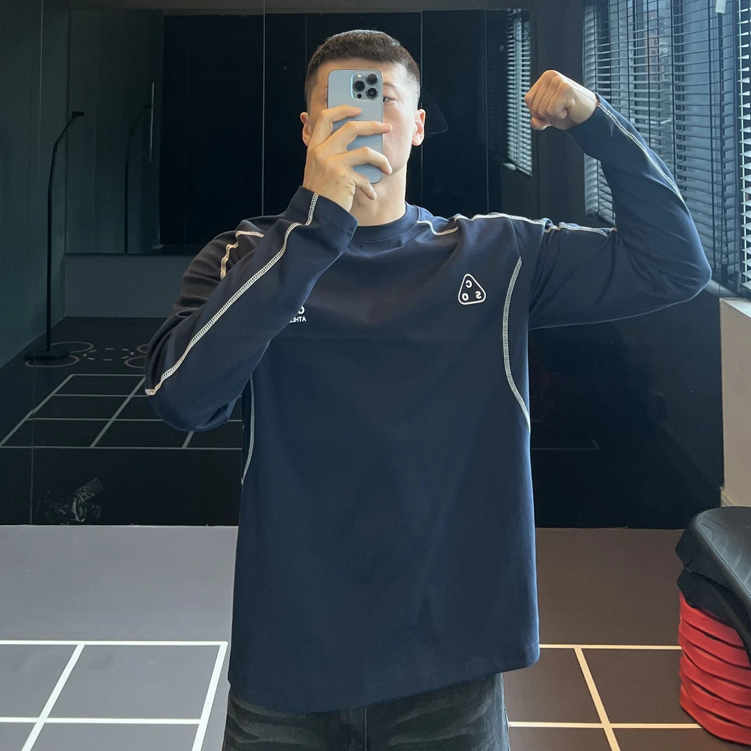 IRONTRAP户外运动明线长袖男t恤美式字母速干上衣健身衣服秋冬季