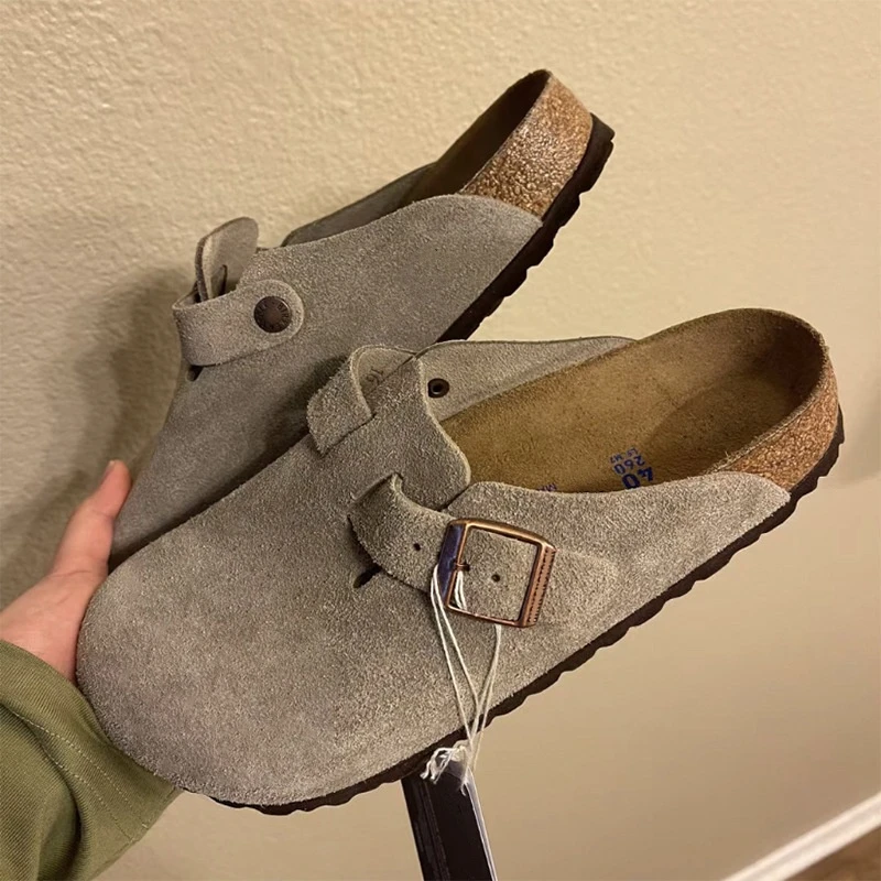 女真皮软木底半拖鞋外穿夏季软底休闲时尚勃肯鞋懒人包头百搭拖鞋