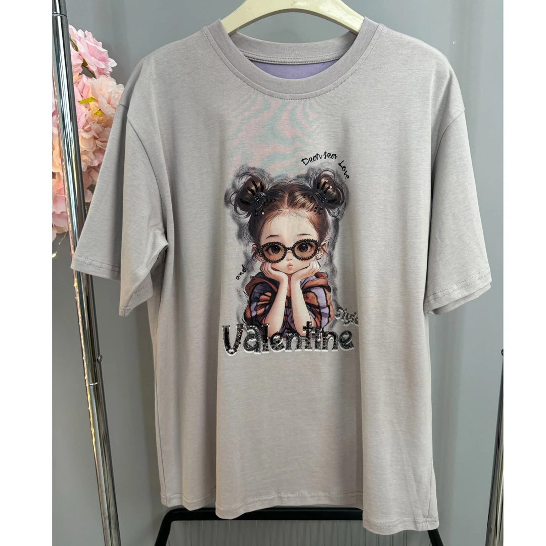 【王小小35582】小女孩T恤休闲卡通宽松短袖洋气女款