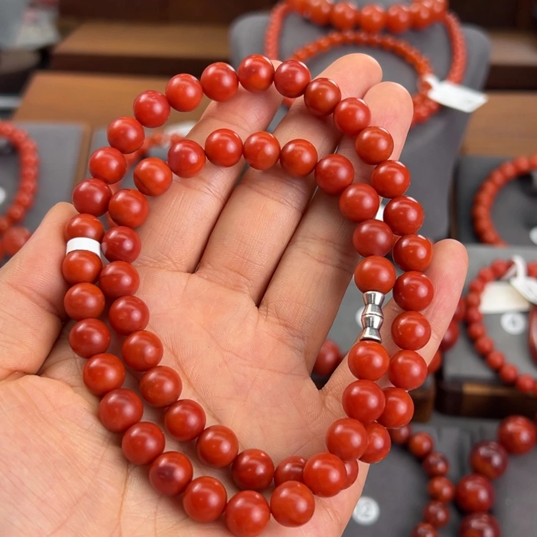 南红玛瑙未镶嵌项链冬*雪9mm