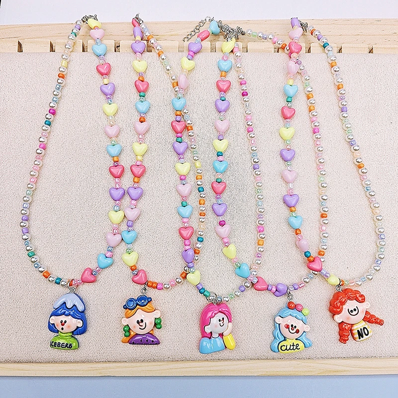 卡通项链女童公主彩色串珠装饰可爱树脂女孩时尚吊坠挂件配饰首饰