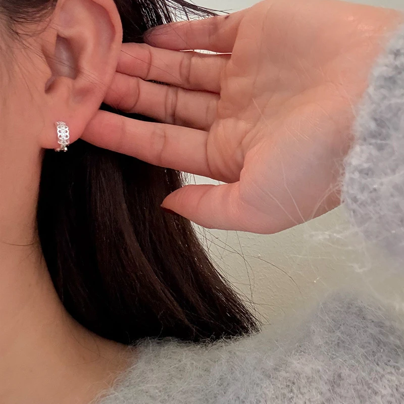 925银耳饰 925纯银镶钻蕾丝花边耳扣女简约时尚个性小众设计精致