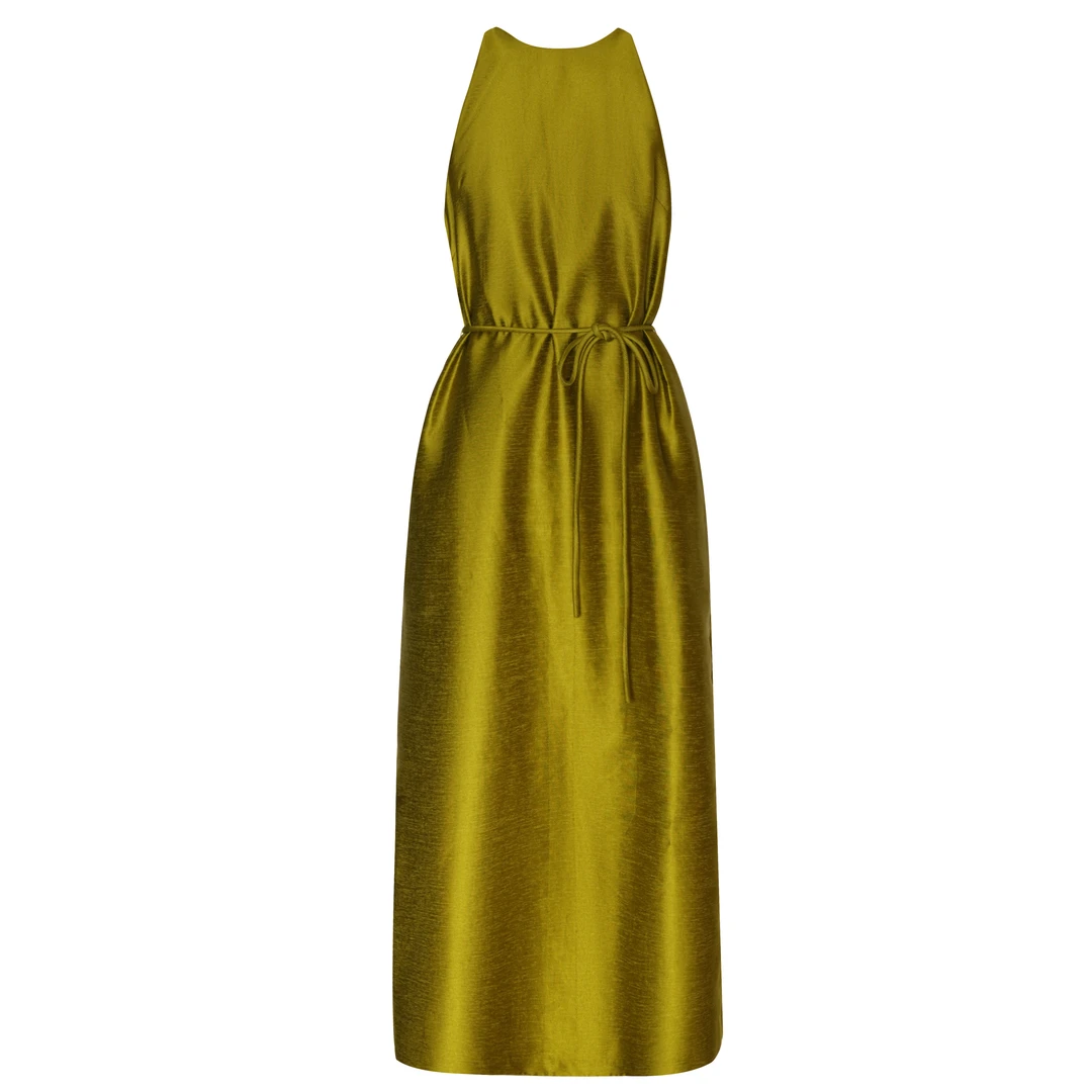 【18228】2025新款时尚轻奢气质缎面无袖系带连衣裙