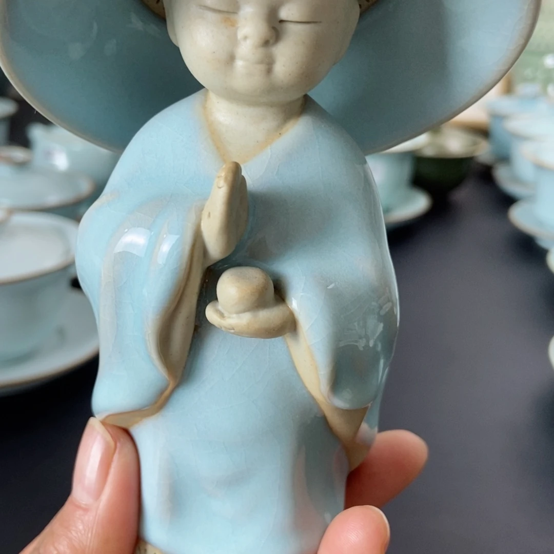 天青釉小和尚茶宠