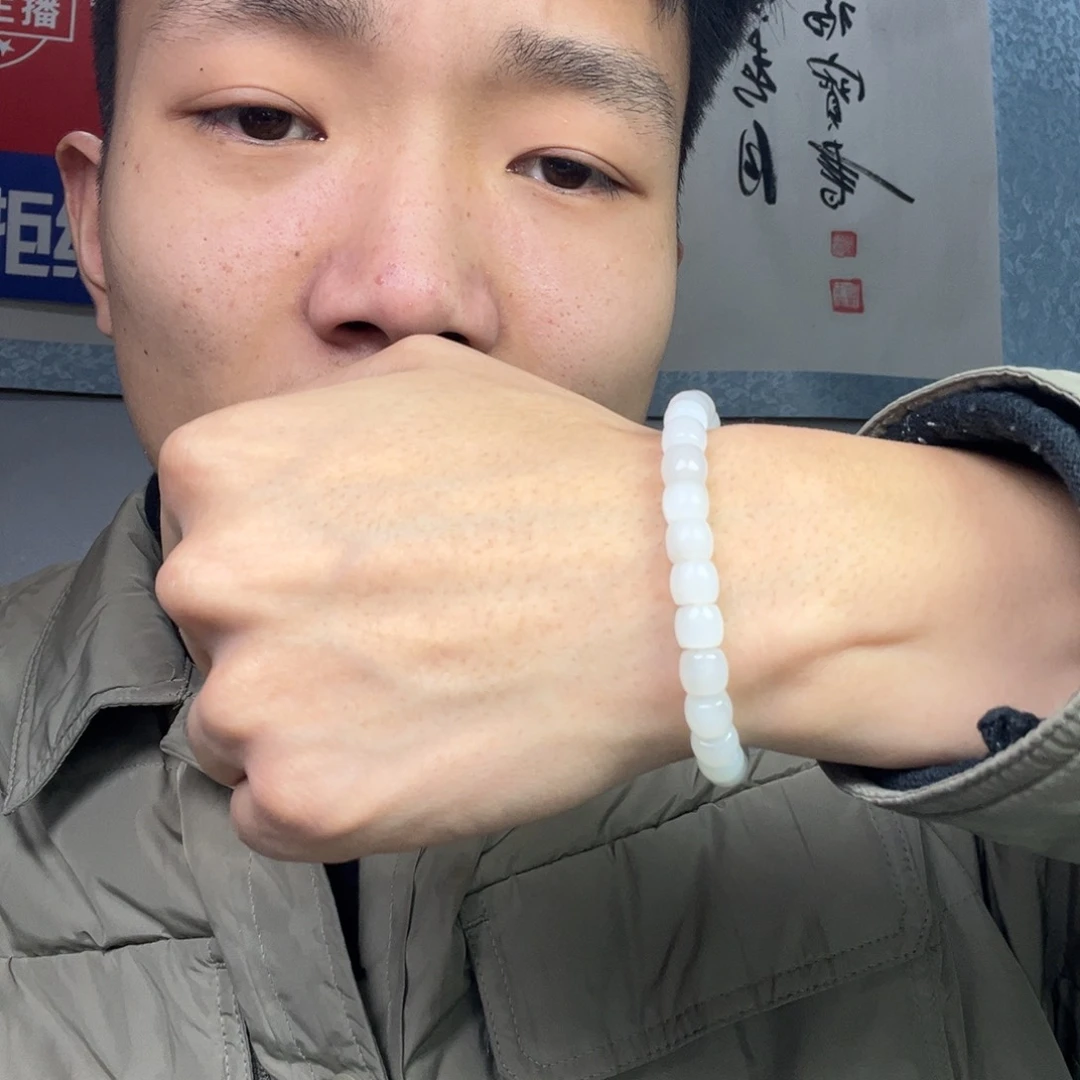 和田玉手链未镶嵌多样性拍一发一野牛沟羊脂玉直切珠卡8