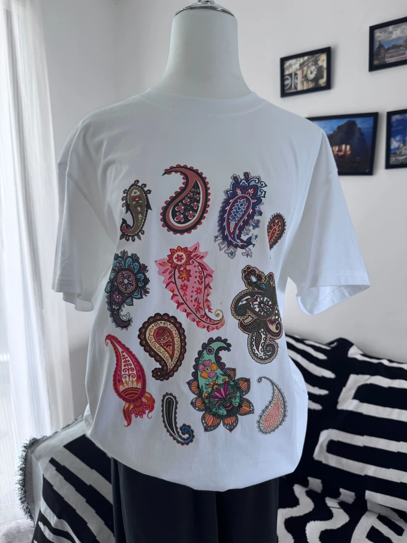 (已登记版权)白色badam花正码数纯棉民族风夏季短袖t恤春夏