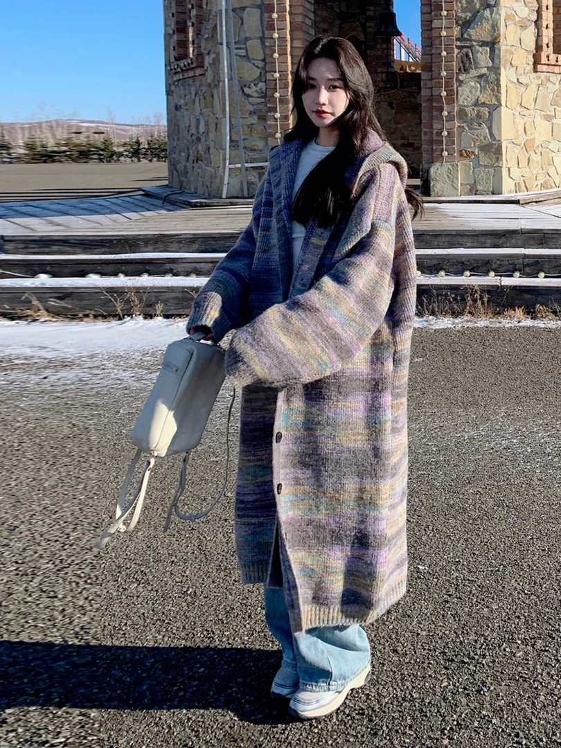 【1750】新#休闲百搭彩色长款毛衣开衫上衣