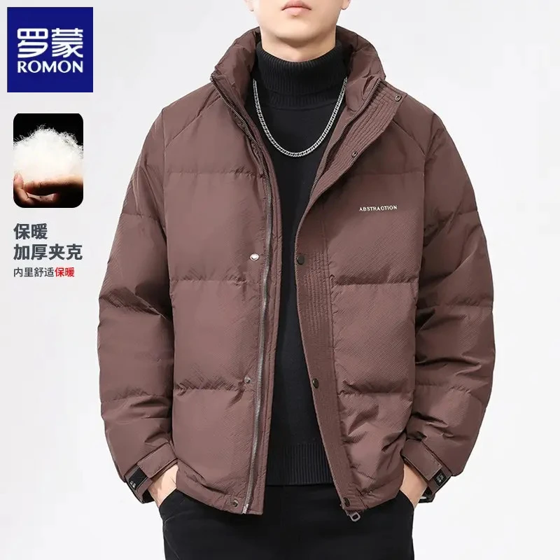 罗蒙美式潮牌立领短款羽绒服男士2025年秋冬新款加厚保暖防寒外套