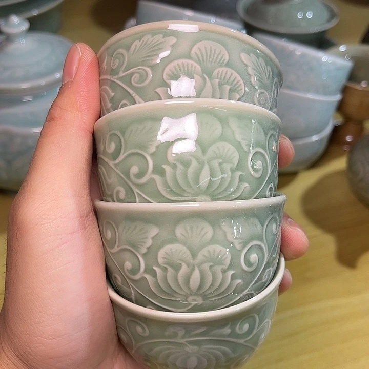 微瑕耀州窑小杯 4 只