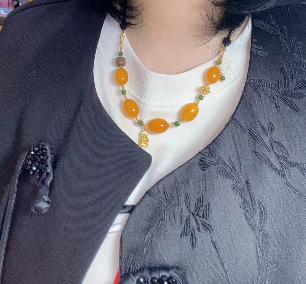 老蜡枣珠项链DIY纯手工编织显气质百搭两用款 号20 多样性发