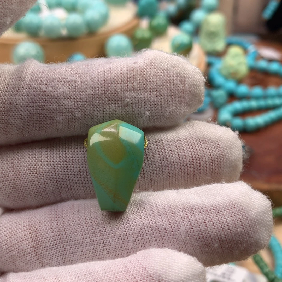 绿松石未镶嵌珠宝奇石水波纹三通13mm