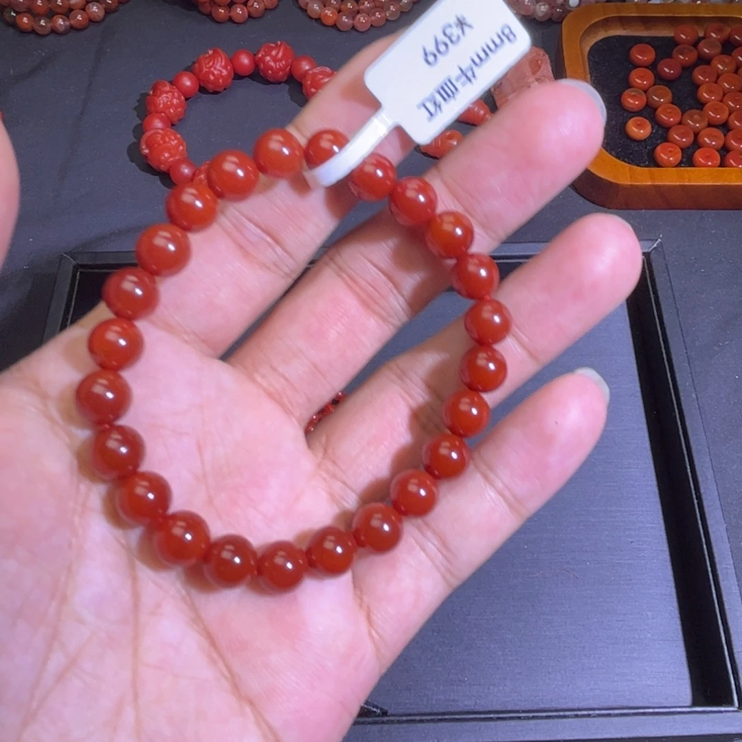 手链未镶嵌南红玛瑙8mm牛血红
