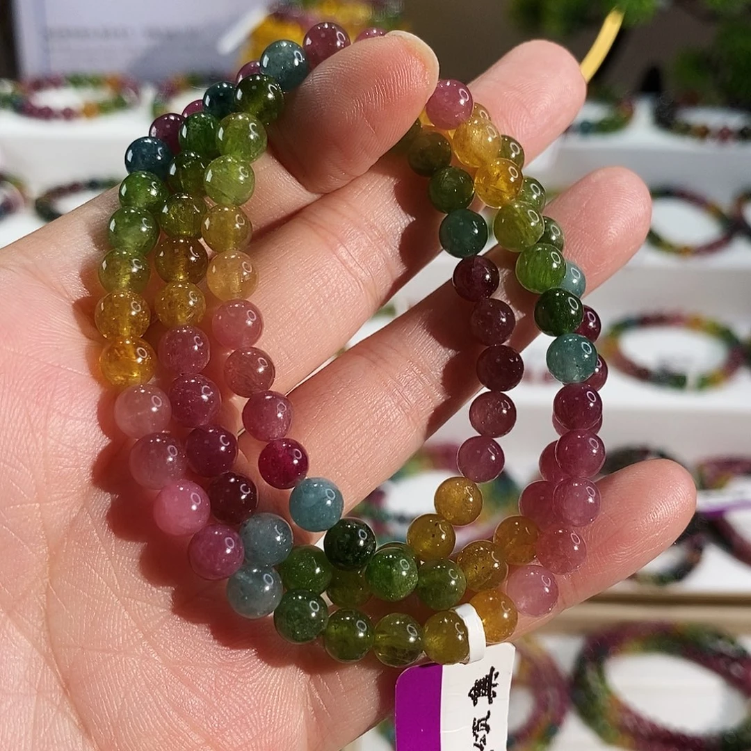 未镶嵌手链碧玺G2132三圈颜色微差