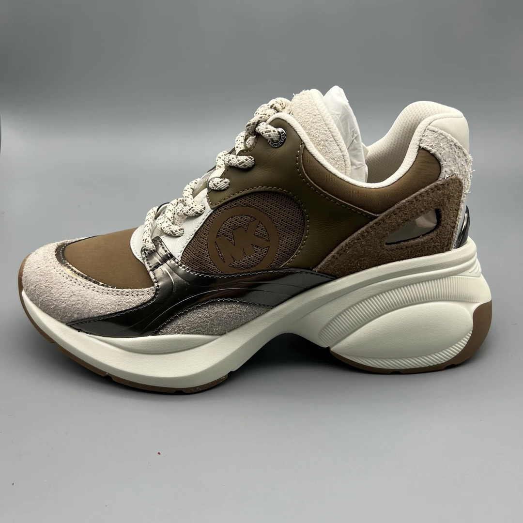 mi025 咖色圆标镂空厚底老爹鞋 迈