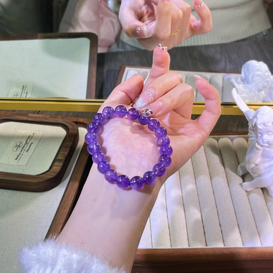 天然乌拉圭老况紫水晶手串高雅手串时尚百搭素圈WLG1230-9mm+